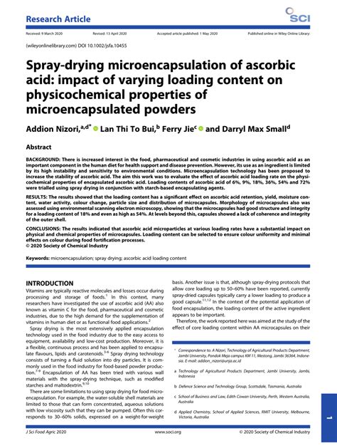 Pdf Spray‐drying Microencapsulation Of Ascorbic Acid Impact Of