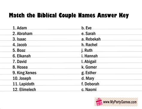 Free Printable Match The Biblical Couple Game