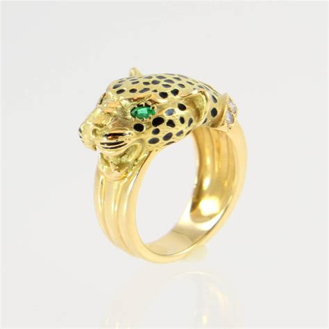 Enamel Emerald Diamond Gold Leopard Cocktail Ring At Stdibs Leopard