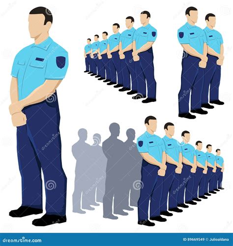 Police Security Guard Vector Set With Blue Uniform Stock Vector