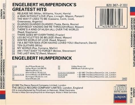 Engelbert Humperdinck GREATEST HITS CDR Hobbies Toys Music Media