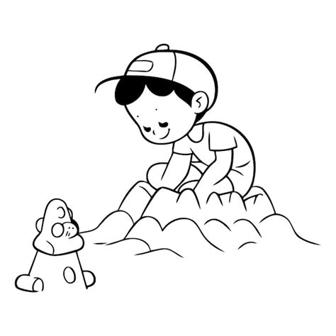 Premium Vector Little Boy Playing With Sand Cute Cartoon Character