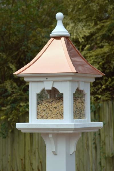 White Pvc Vinyl Copper Roof Bird Feeder Large Capacity Post Mount