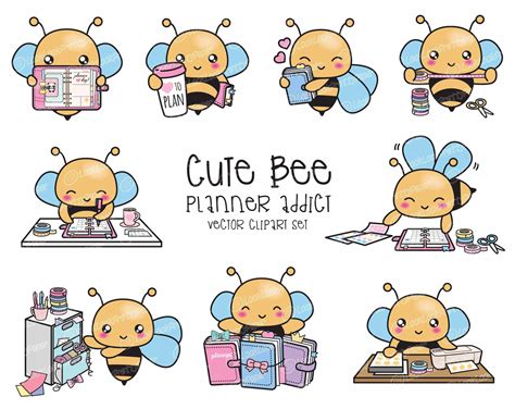 Premium Vector Clipart Kawaii Bee Cute Bee Planner Addict Etsy