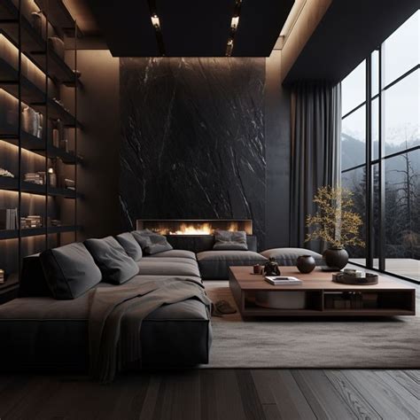 dark modern living room | Dark living rooms, Home interior design, Dark ...