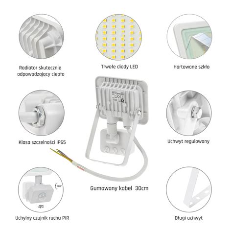 Naświetlacz NOCTIS LUX 2 10W Barwa Neutralna 230V Biały IP44 Czujnik