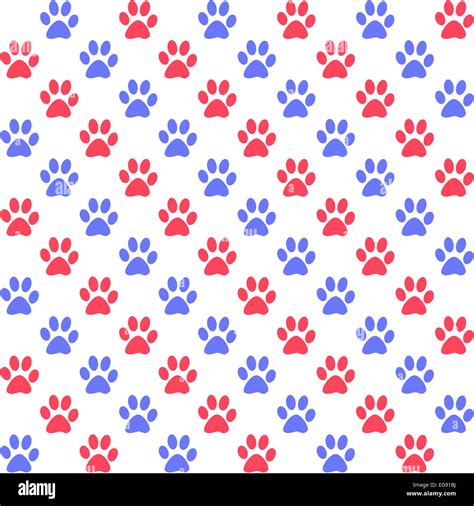 Paw Prints In Red And Blue On White A Seamless Background Pattern