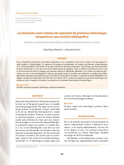 PDF Las Bacterias Como Sistema de Expresión de Proteínas Heterólogas