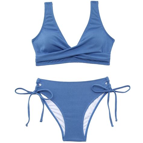 2 Piece Bikinis Sets For Women Sweet Bow Detail Floral Stripe Bikini