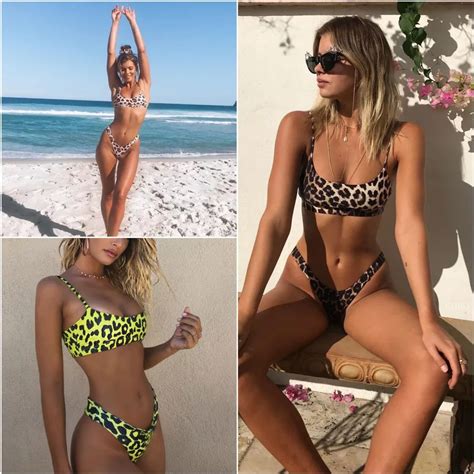 Sexy String Bikini Leopard Stroje K Pielowe Kobiety 2021 Push Up Str J