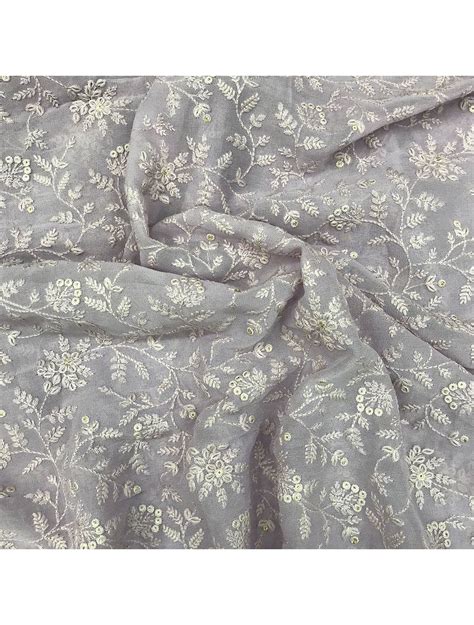 Mauve Floral Thread Embroidery Georgette Fabric Saroj Fabrics