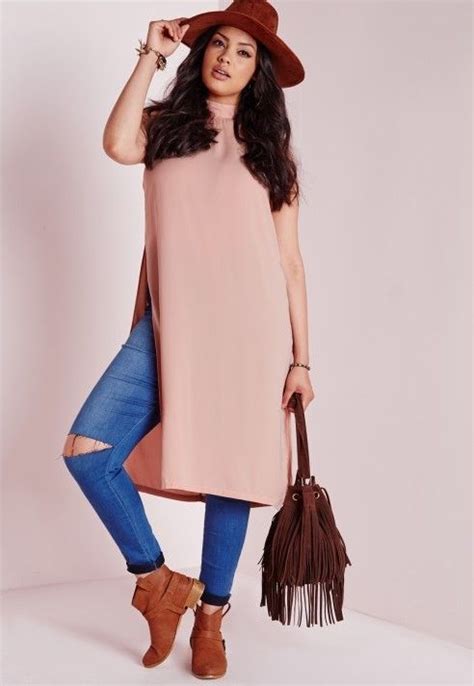 Missguided Plus Size Side Split Tunic Nude Plus Size Outfits Plus Size Women Plus Size Looks