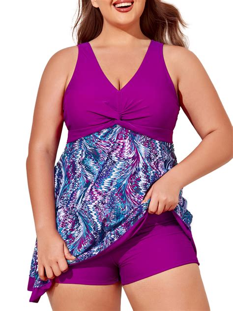 Summer Mae Womens Plus Size Swimdress With Tummy Control Floral