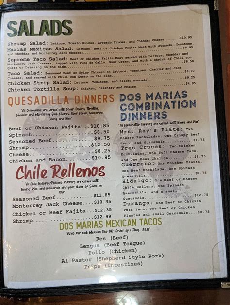 Menu At Dos Marias Restaurant Paris 303 20th St Ne