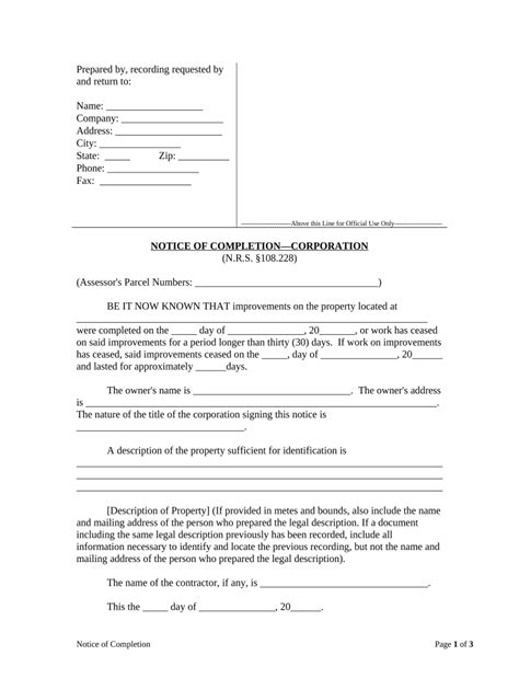 Nevada Notice Completion Fill Out Sign Online Dochub