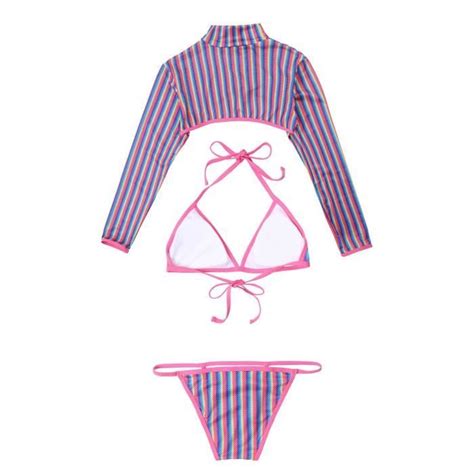 Iiniim Maillot de Bain Pièces Femme Push Up Sexy Maillot Couvrir Rayures Arc en ciel Bikini de