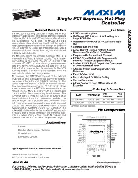 Max5954 Maxim Integrated Products Controller Hoja De Datos Ficha