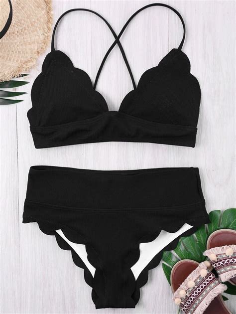 Photo Gallery Scalloped Bikini With Lace Up Back Bikinis Swimsuits