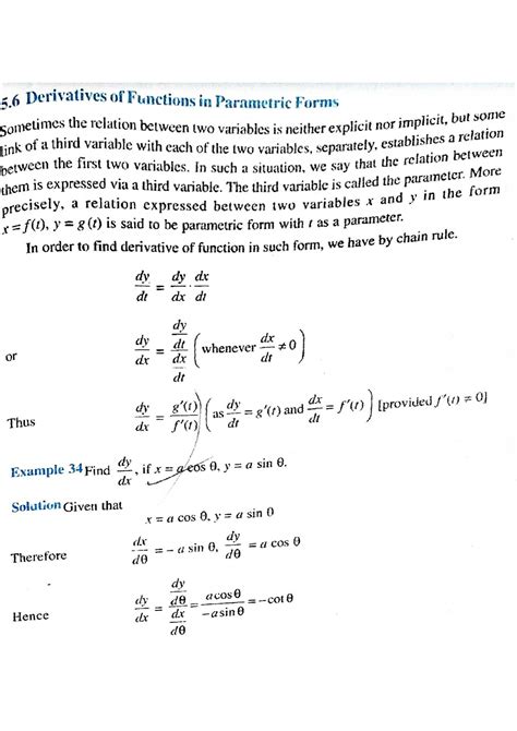 Derivatives Of Functions In Parametric Forms Basic Maths Studocu