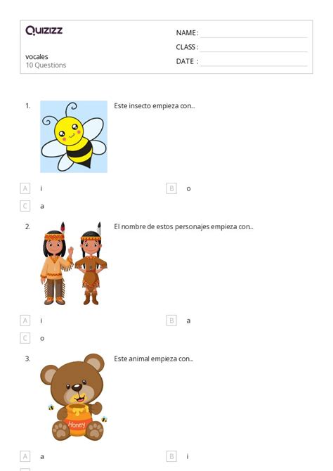 50 Vocales Hojas De Trabajo En Quizizz Gratis E Imprimible