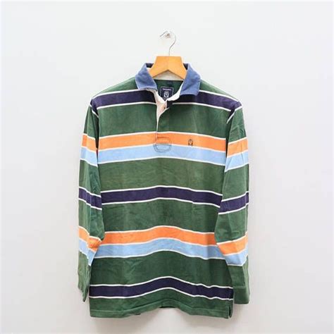 Vintage BENETTON Stripes Green Rugby Polos Shirt Size L Benetton