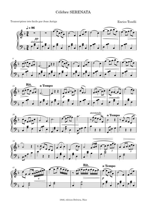 Célèbre Serenata Enrico Toselli Sheet Music For Piano Solo Easy