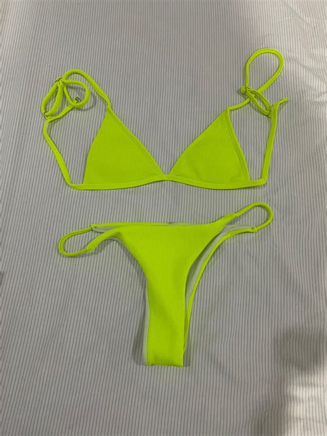 Neon Green Bikini Women S Fashion Swimwear Bikinis Swimsuits On Carousell