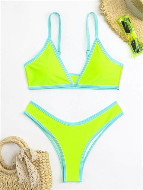 Conjunto De Bikini Peque O Con Realce Renyu Traje De Ba O Peque O Con Tanga Color Contrastante