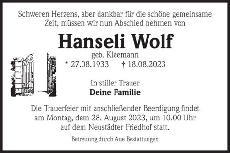 Traueranzeigen Von Hanseli Wolf Abschied Nehmen De