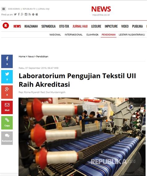 Laboratorium Pengujian Tekstil Uii Raih Akreditasi Bsn Badan