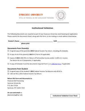 Fillable Online Financialaid Syr Institutional Validation Fax Email