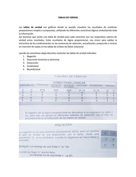 Tablas De Verdad Tarea Tablas De Verdad Las Tablas De Verdad Son