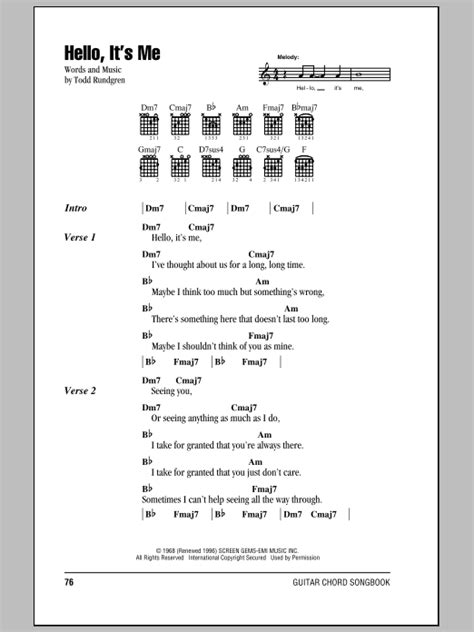 Hello, It's Me by Todd Rundgren - Guitar Chords/Lyrics - Guitar Instructor