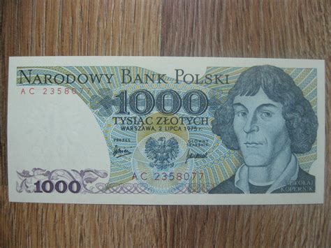 Banknot PRL 1000 złotych tysiąc zł 1975 rok ser AC M Kopernik UNC