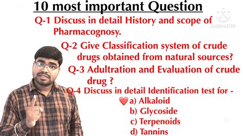 Pharmacognosy Most Important Questions For D Pharma First Year Youtube