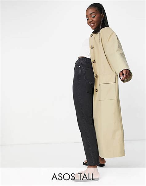 Asos Design Tall Cord Collared Boyfriend Trench Coat In Brown Asos