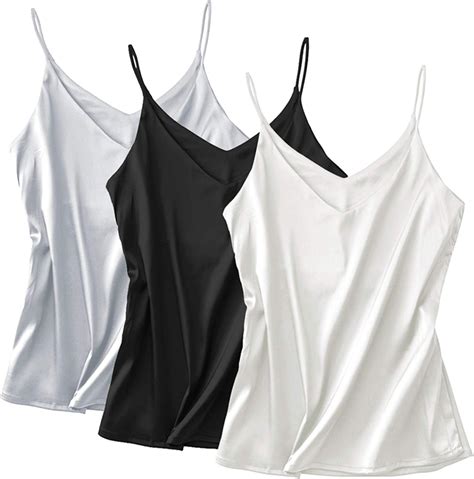 Miqieer Basic 3 Pack Women S Silk Tank Top Ladies V Neck Camisole Silky Loose Sleeveless Blouse