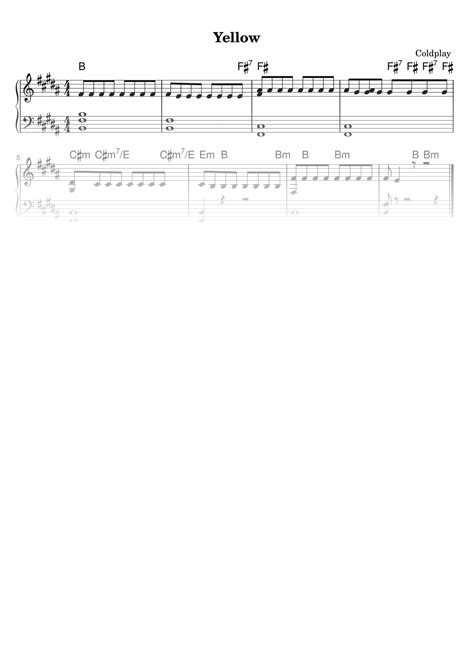 Yellow Partitura Para Piano Fácil En Pdf La Touche Musicale