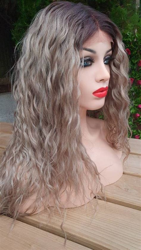 Aspen Sandy Ash Blonde Long Curly Waves Human Hair Blend Wig Etsy