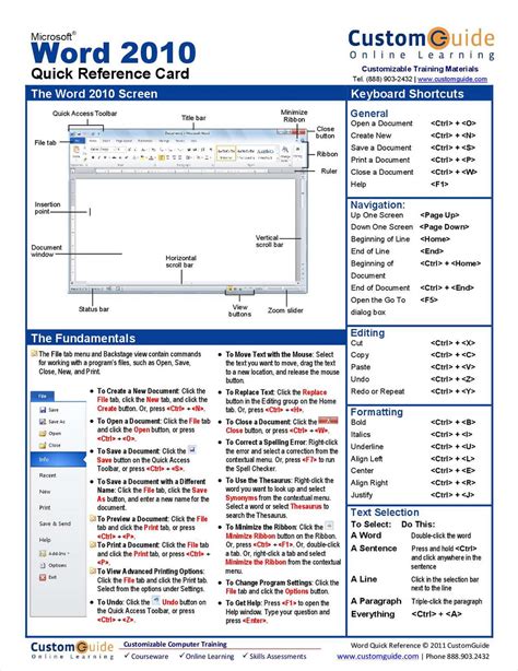 Microsoft Word Quick Reference Guide Template Free Download