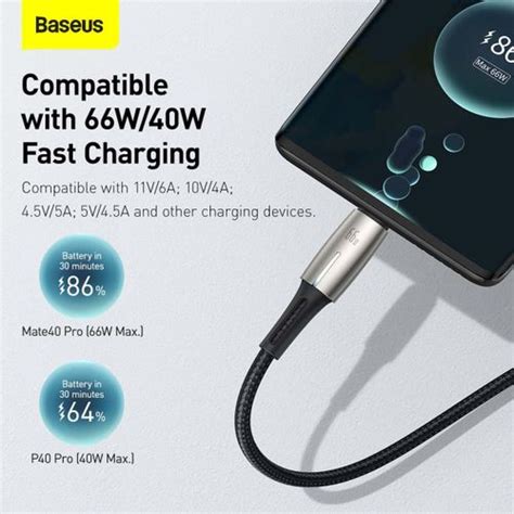 Baseus Câble USB Type C 66W 11 V 6 A Huawei SuperCharge OPPO