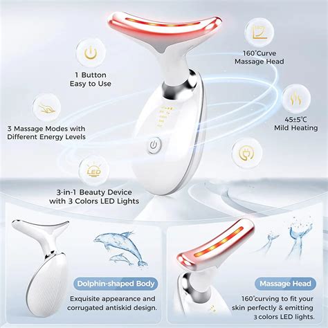 Spring Facial and Neck Massager, USB Rechargeable 3-color LED Tool for ...