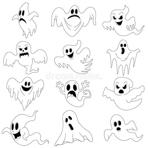 Scary Ghosts Design Halloween Characters Icons Set Stock Vector