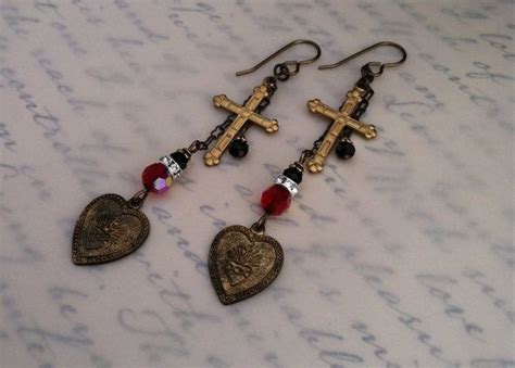 Sacred Heart Earrings Etsy Earrings Heart Earrings Altered Art Jewelry