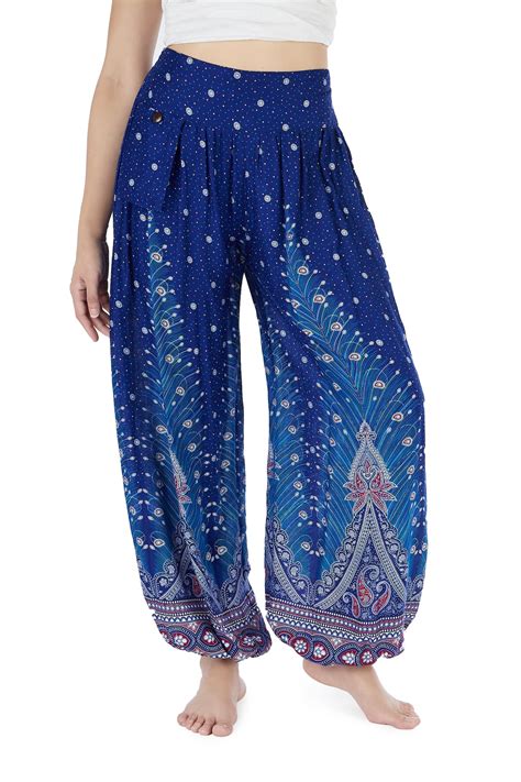 Blue Flowy Pants Women Peacock Harem Pants Hippy Trousers Etsy