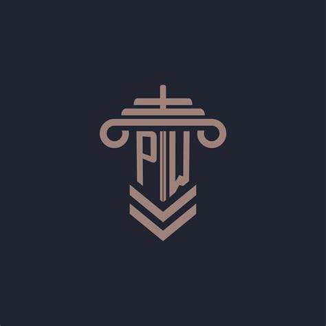 PW Initial Monogram Logo With Pillar Design For Law Firm Vector Image