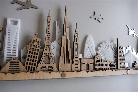 World D Skyline Layered Wooden Cityscape Laser Cut Wall Art Etsy En