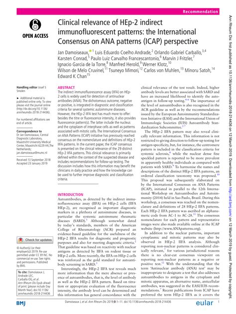 Pdf Clinical Relevance Of Hep 2 Indirect Immunofluorescent Patterns