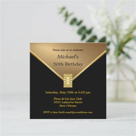 Elegant Gold Black 50th Birthday Party Invitations Zazzle