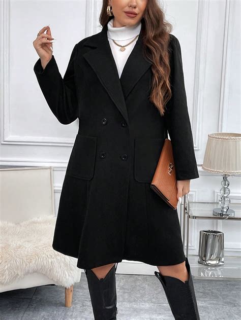 Shein Clasi Plus Lapel Neck Double Breasted Overcoat Shein Singapore